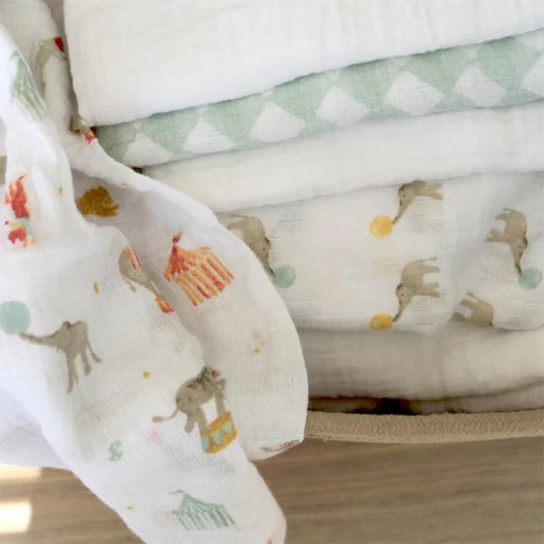 aden + anais Essentials Cotton Muslin Squares 5 Pack - Elephant Circus