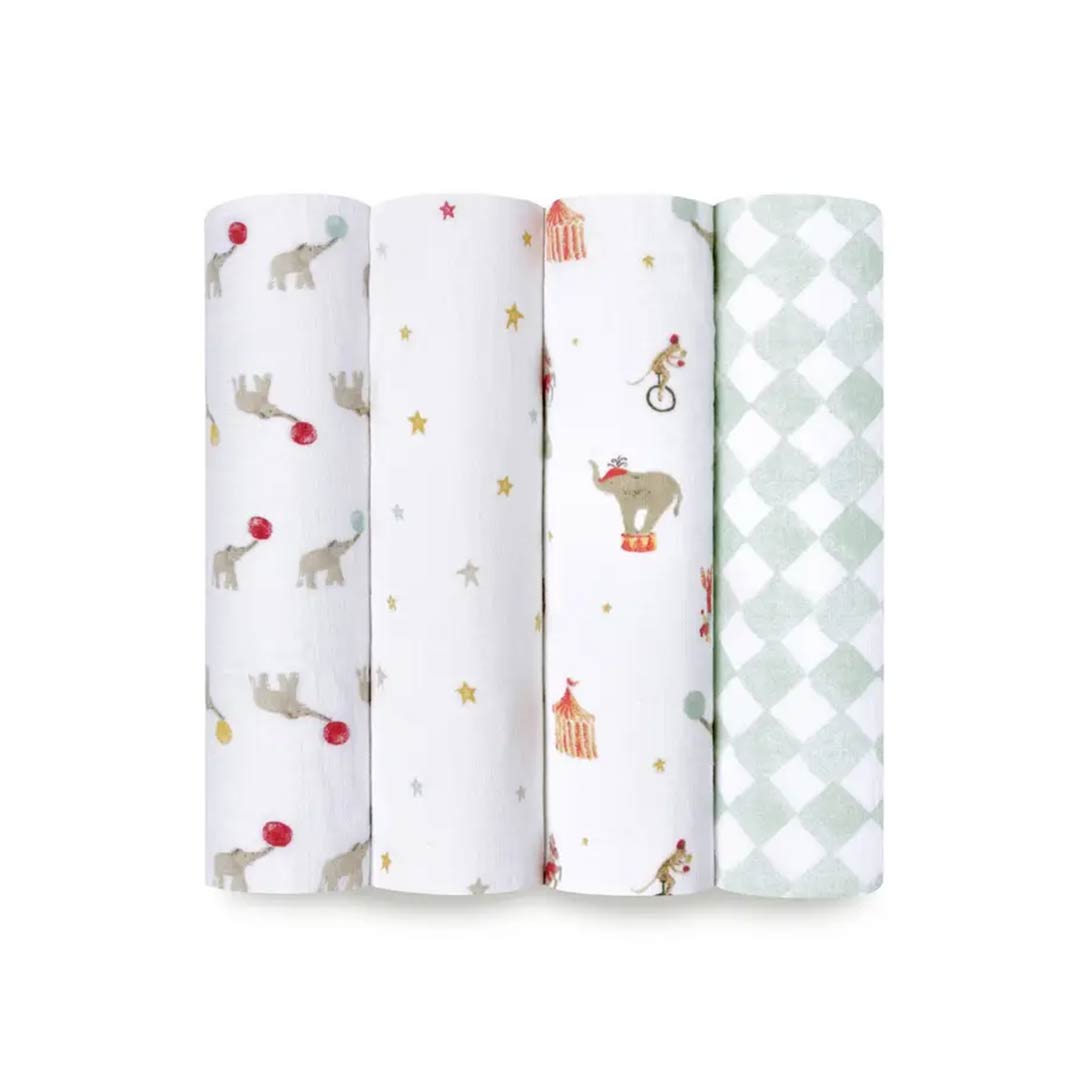 aden + anais Essentials Cotton Muslin Swaddle Blankets 4pk - Elephant Circus
