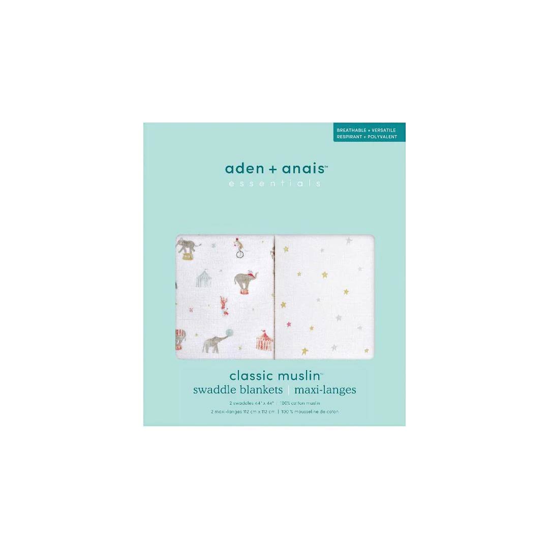 aden + anais Essentials Cotton Muslin Swaddle Blankets 2pk - Elephant Circus