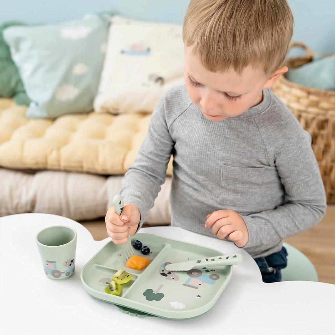 Done by Deer Foodie Dinner Set w/suction - Tiny Farm Green