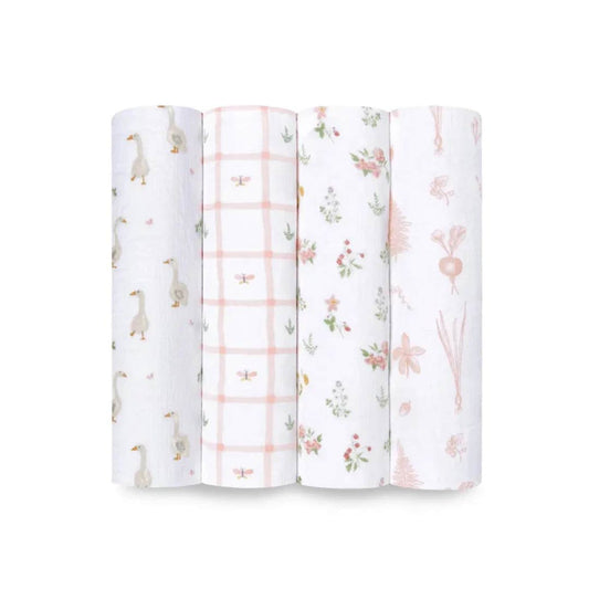 aden + anais Essentials Cotton Muslin Swaddle Blankets 4pk - Country Floral