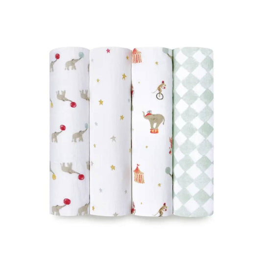 aden + anais Essentials Cotton Muslin Swaddle Blankets 4pk - Elephant Circus