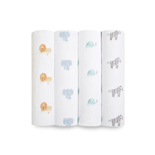 aden + anais Large Organic Cotton Muslin Swaddles 4pk - Animal Kingdom