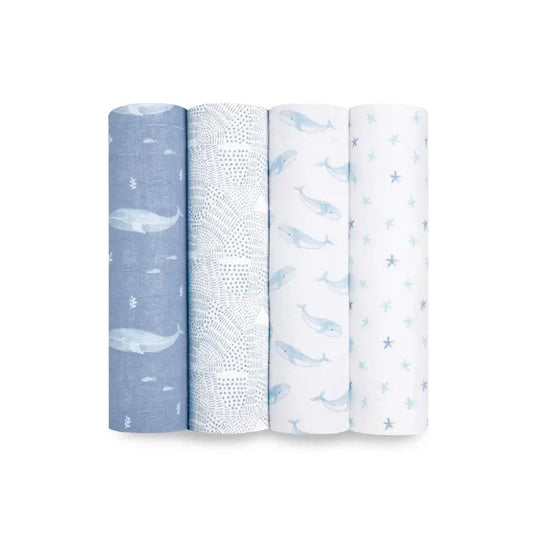 aden + anais Large Organic Cotton Muslin Swaddles 4pk - Oceanic